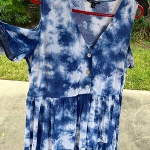 Zara Blue and White Tie-Dye Blouse